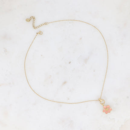 Collier - anneau texturé et fleur émaillée