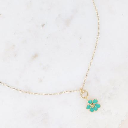 Collier - anneau texturé et fleur émaillée