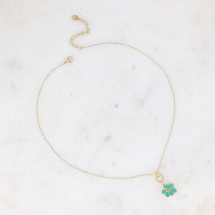 Collier - anneau texturé et fleur émaillée