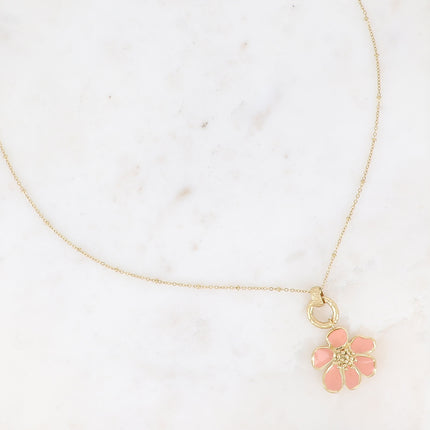 Collier - anneau texturé et fleur émaillée