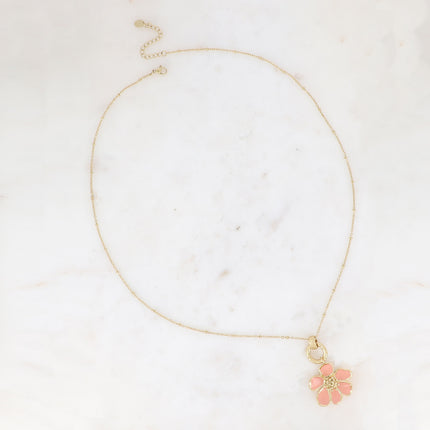 Collier - anneau texturé et fleur émaillée