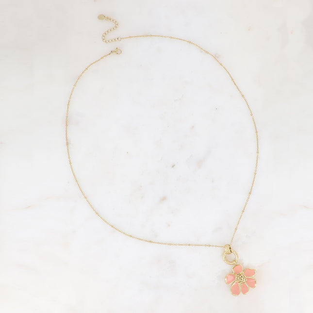 Collier - anneau texturé et fleur émaillée
