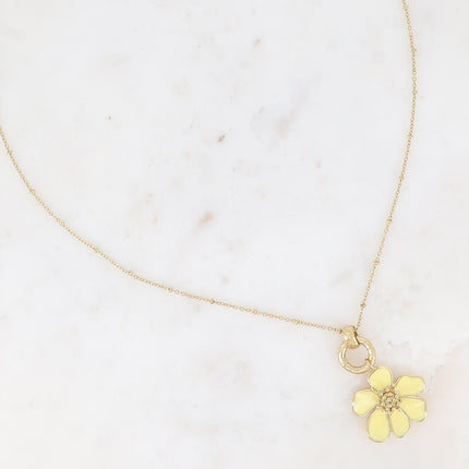 Collier - anneau texturé et fleur émaillée