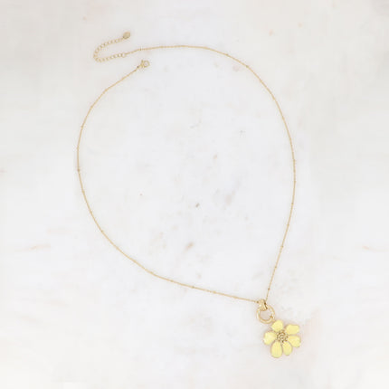 Collier - anneau texturé et fleur émaillée