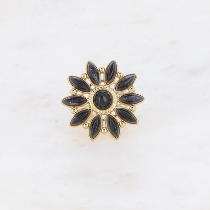 Bague Hena - fleur soleil et pierres naturelles (oeil de chat)