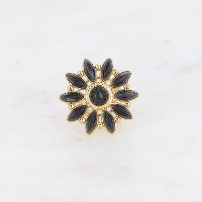 Bague Hena - fleur soleil et pierres naturelles (oeil de chat)
