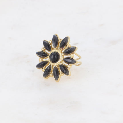 Bague Hena - fleur soleil et pierres naturelles (oeil de chat)