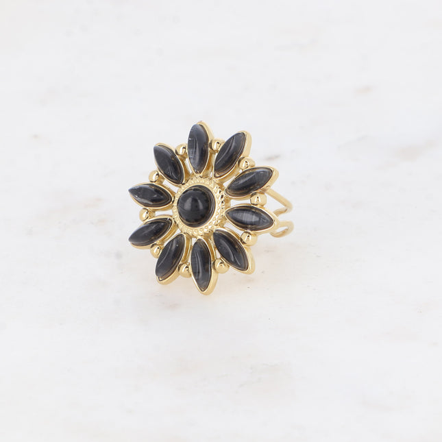Bague Hena - fleur soleil et pierres naturelles (oeil de chat)