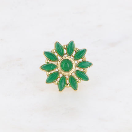 Bague Hena - fleur soleil et pierres naturelles