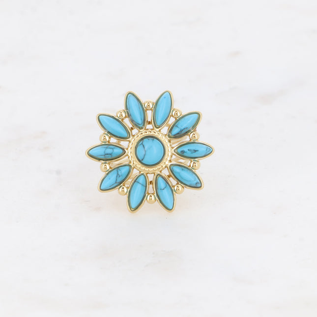 Bague Hena - fleur soleil et pierres naturelles