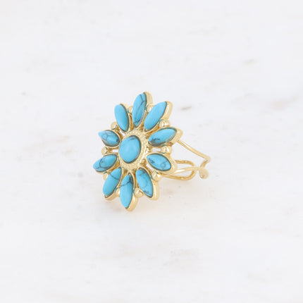 Bague Hena - fleur soleil et pierres naturelles