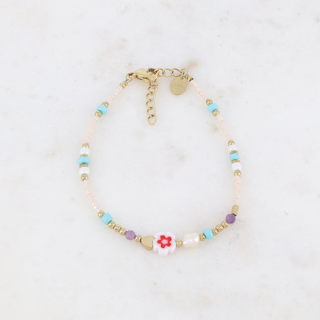 Bracelet - flower, freshwater pearls, seed beads