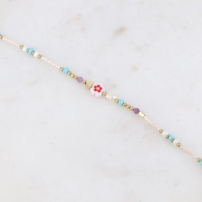 Bracelet - flower, freshwater pearls, seed beads