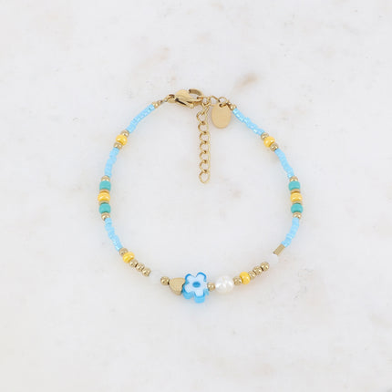 Bracelet - fleur, perles d'eau douce, perles de rocaille
