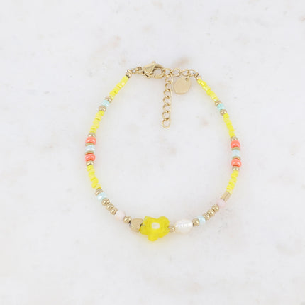 Bracelet - fleur, perles d'eau douce, perles de rocaille