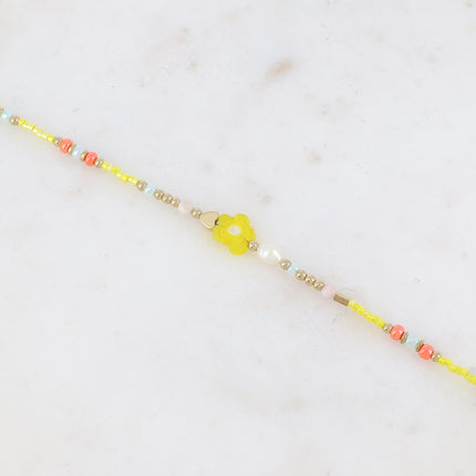 Bracelet - fleur, perles d'eau douce, perles de rocaille