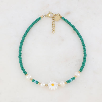 Bracelet de cheville - fleur, perles d'eau douce, perles