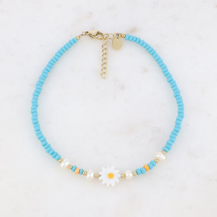 Bracelet de cheville - fleur, perles d'eau douce, perles