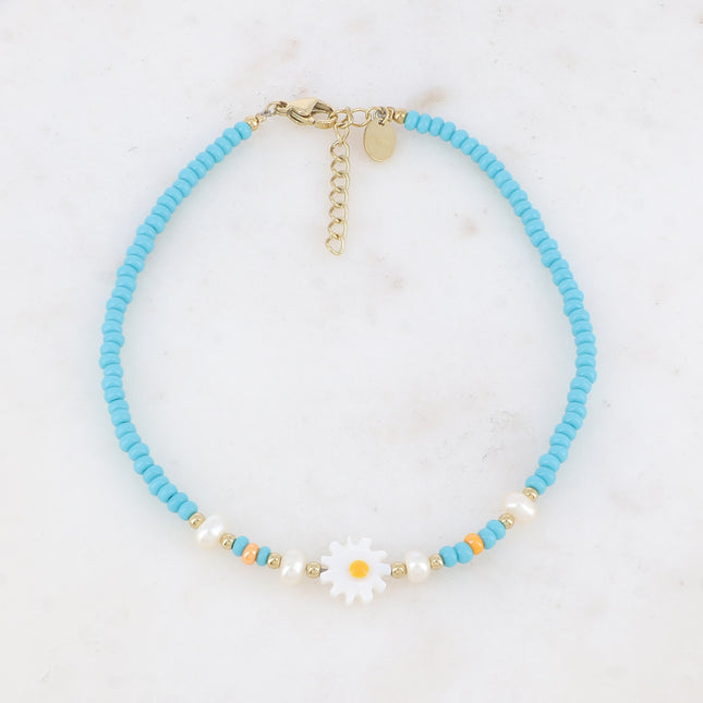 Bracelet de cheville - fleur, perles d'eau douce, perles