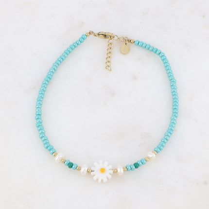 Bracelet de cheville - fleur, perles d'eau douce, perles