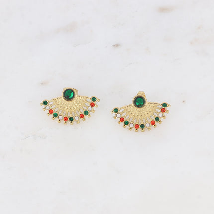 Stud earrings - geometric pattern, small crystals