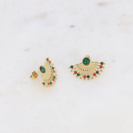 Stud earrings - geometric pattern, small crystals