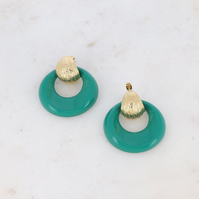 Aélie stud earrings - textured domed hoop and colored acetate