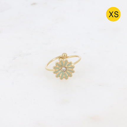Aloysia XS ring - enameled daisy and cubic zirconia