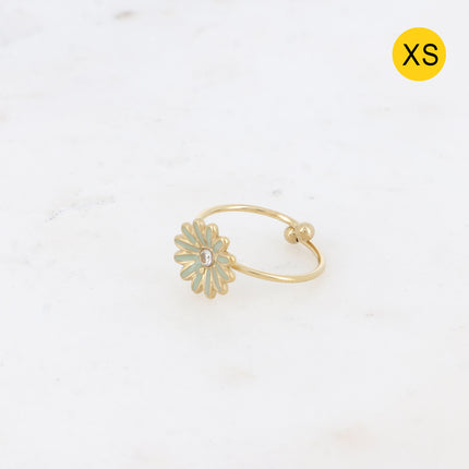 Aloysia XS ring - enameled daisy and cubic zirconia