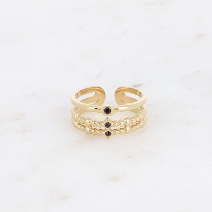 Bague - 3 rangs texturés et oxydes de zirconium