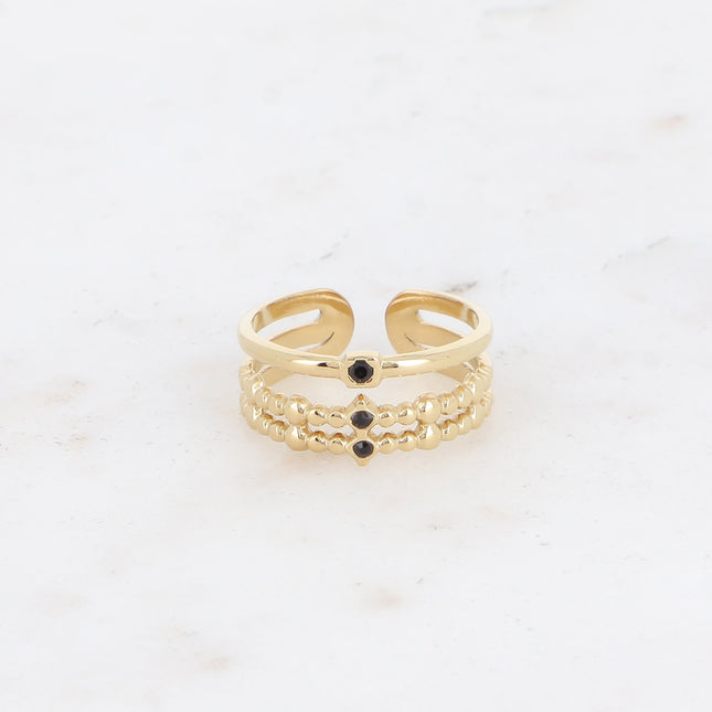 Bague - 3 rangs texturés et oxydes de zirconium