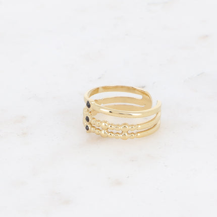 Bague - 3 rangs texturés et oxydes de zirconium