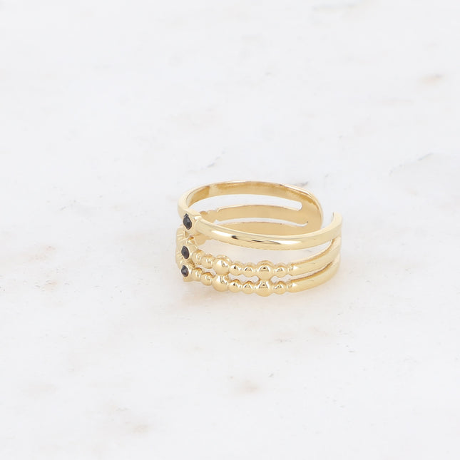 Bague - 3 rangs texturés et oxydes de zirconium