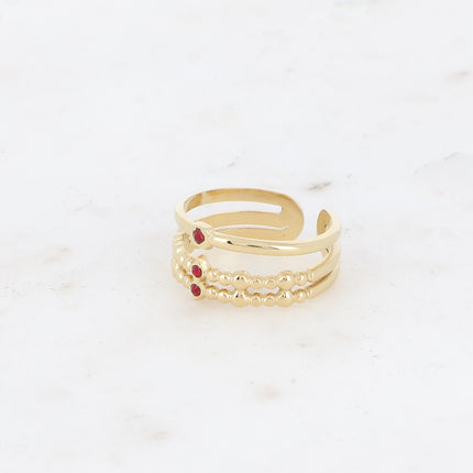 Bague - 3 rangs texturés et oxydes de zirconium