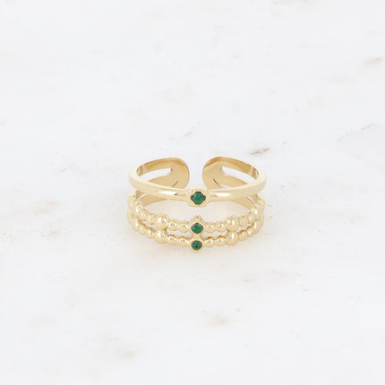Bague - 3 rangs texturés et oxydes de zirconium