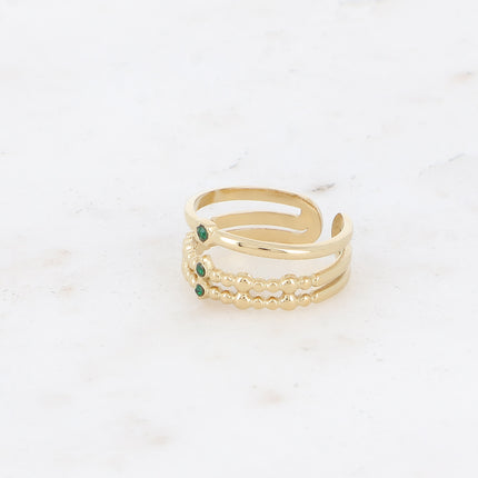 Bague - 3 rangs texturés et oxydes de zirconium
