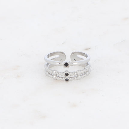 Bague - 3 rangs texturés et oxydes de zirconium