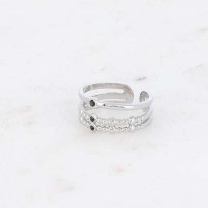 Bague - 3 rangs texturés et oxydes de zirconium