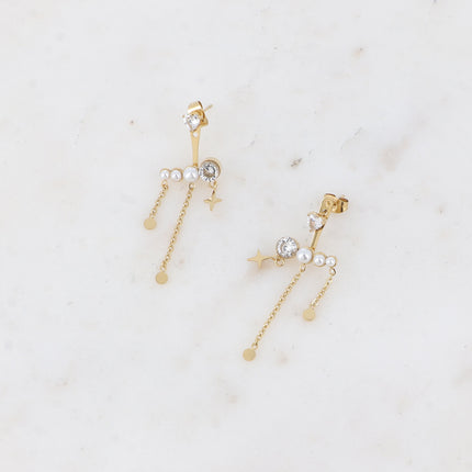 Boucles puces - coeur cristal et interchangeable acétates nacrés, oxyde de zirconium, étoile et chaînes