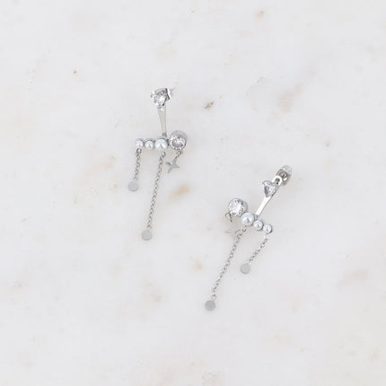 Boucles puces - coeur cristal et interchangeable acétates nacrés, oxyde de zirconium, étoile et chaînes