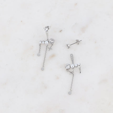 Boucles puces - coeur cristal et interchangeable acétates nacrés, oxyde de zirconium, étoile et chaînes