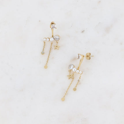 Boucles puces Xenia - cristal carré et interchangeable acétates nacrés, oxyde de zirconium, étoile et chaînes