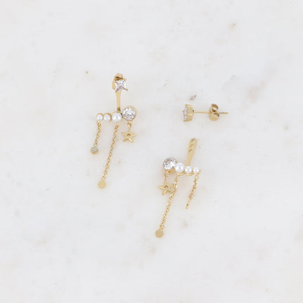 Boucles puces Xenia - cristal carré et interchangeable acétates nacrés, oxyde de zirconium, étoile et chaînes
