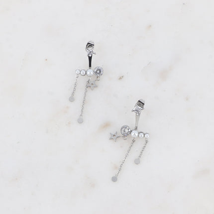 Boucles puces Xenia - cristal carré et interchangeable acétates nacrés, oxyde de zirconium, étoile et chaînes