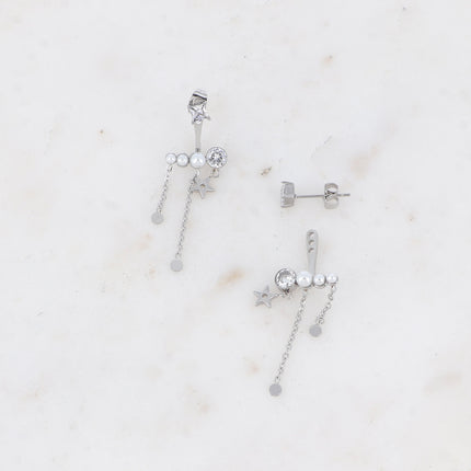 Boucles puces Xenia - cristal carré et interchangeable acétates nacrés, oxyde de zirconium, étoile et chaînes