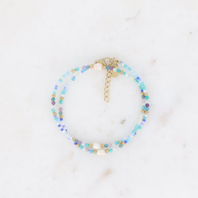 Bracelet 2 tours/Choker - rocailles, perles d'eau douce