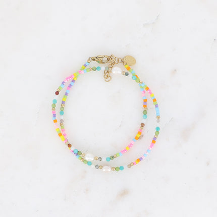 Bracelet 2 tours/Choker - rocailles, perles d'eau douce
