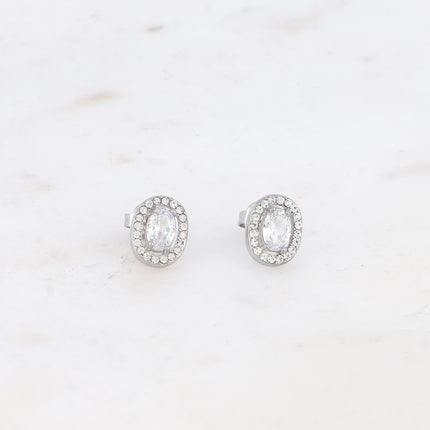 Stud earrings - oval crystal and zirconium oxides