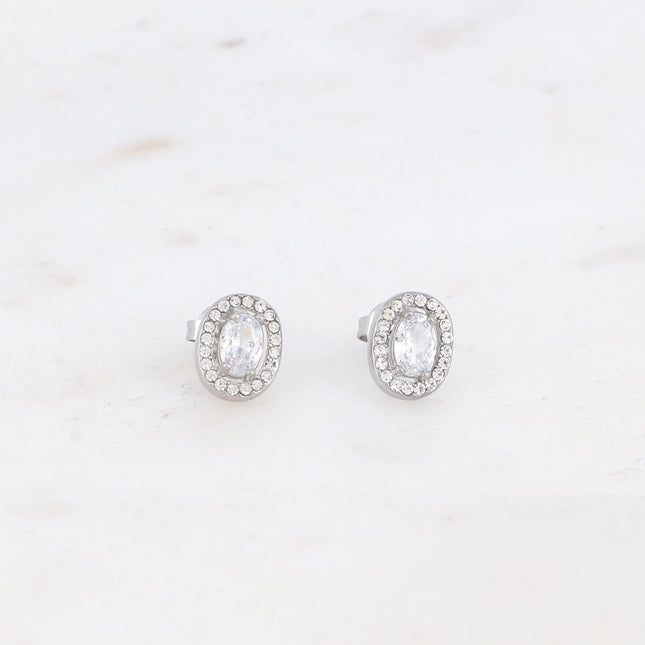 Boucles puces - cristal ovale et oxydes de zirconium