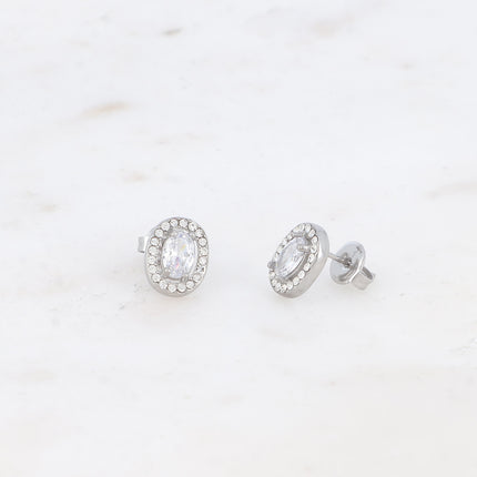 Stud earrings - oval crystal and zirconium oxides